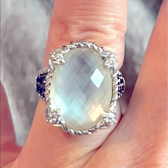 Judith Ripka Diamonique MOP Doublet Blue Pave Monaco Ring